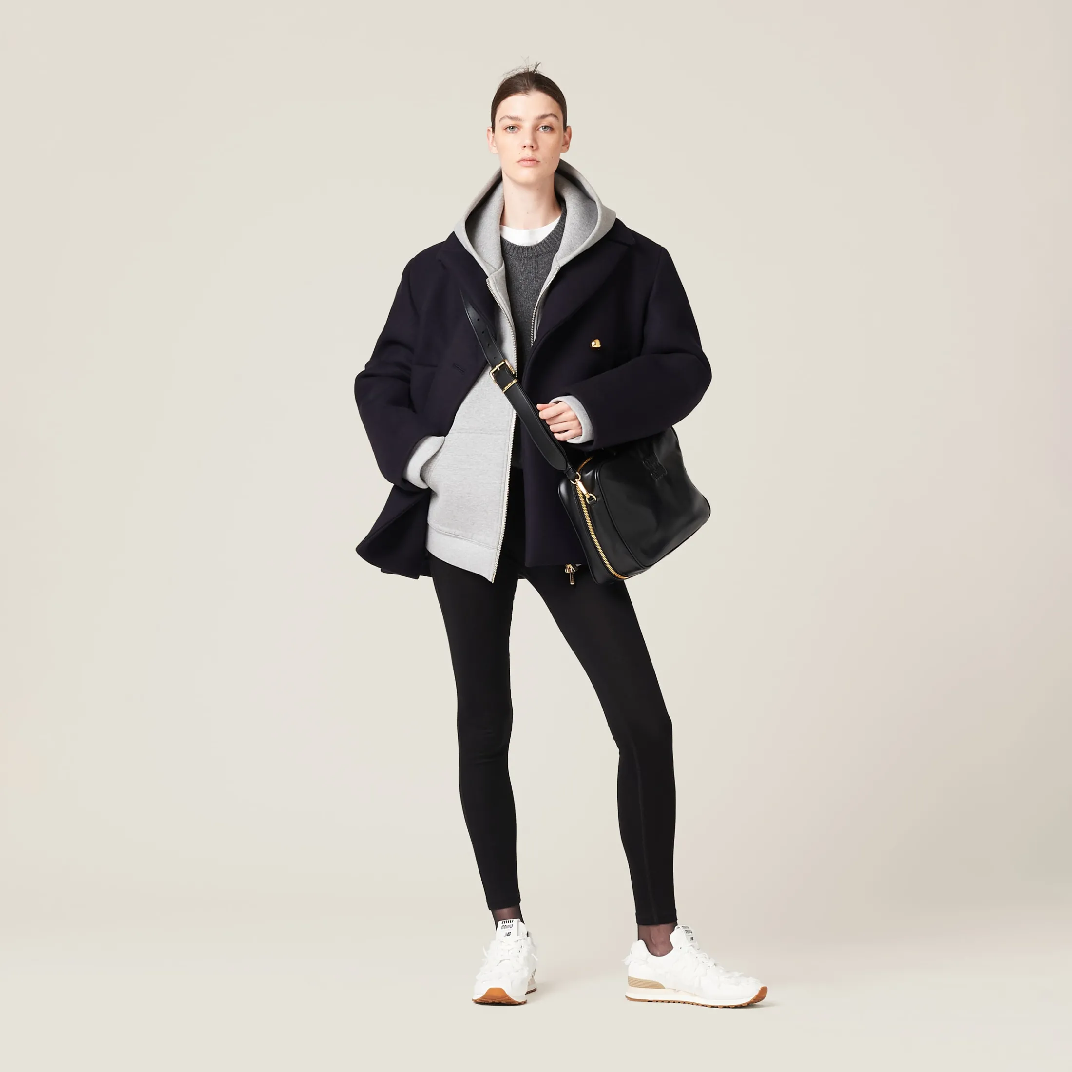 Navy Double-breasted Cloth Peacoat Jacket | Miu Miu