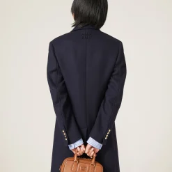 Navy Double-breasted Cloth Coat | Miu Miu