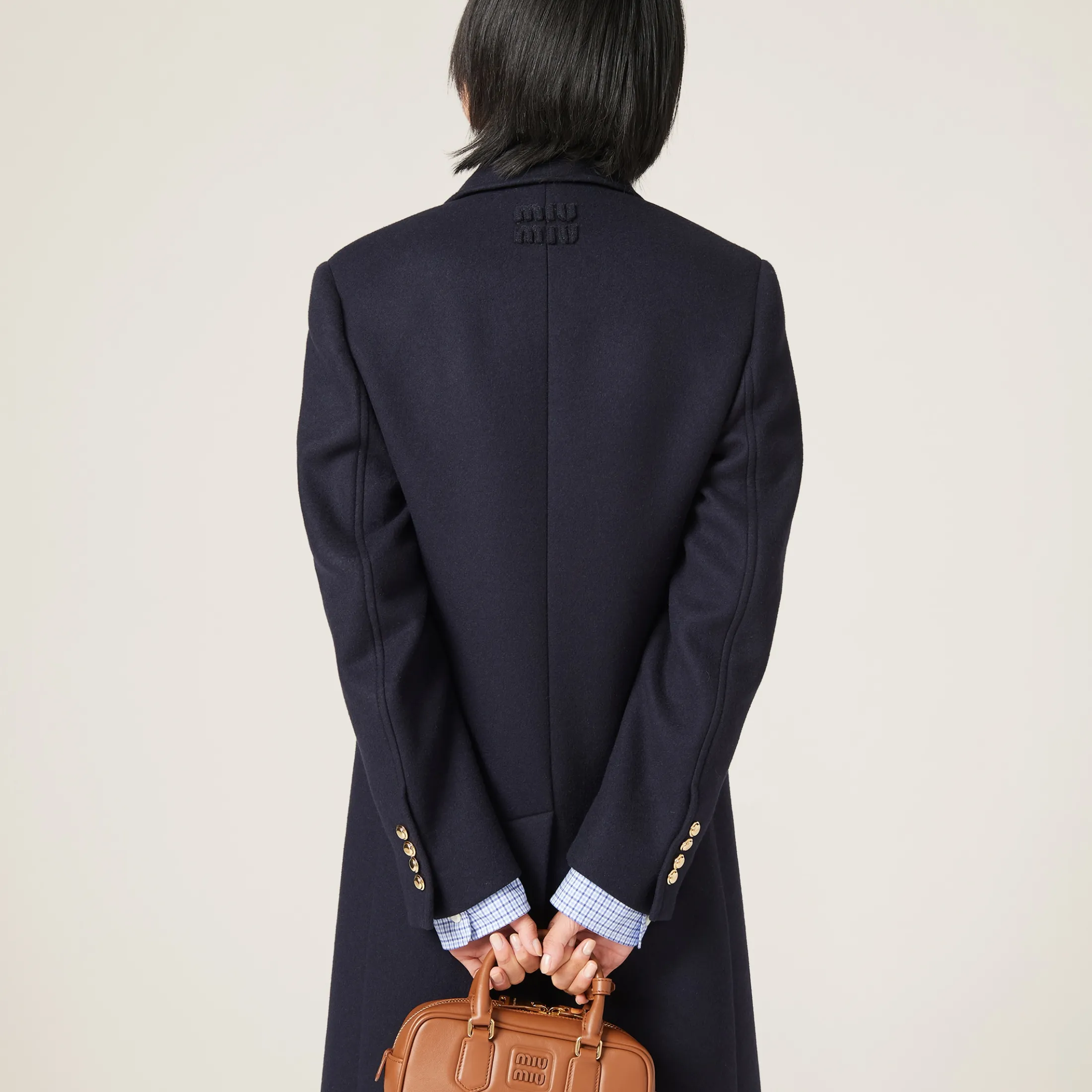 Navy Double-breasted Cloth Coat | Miu Miu