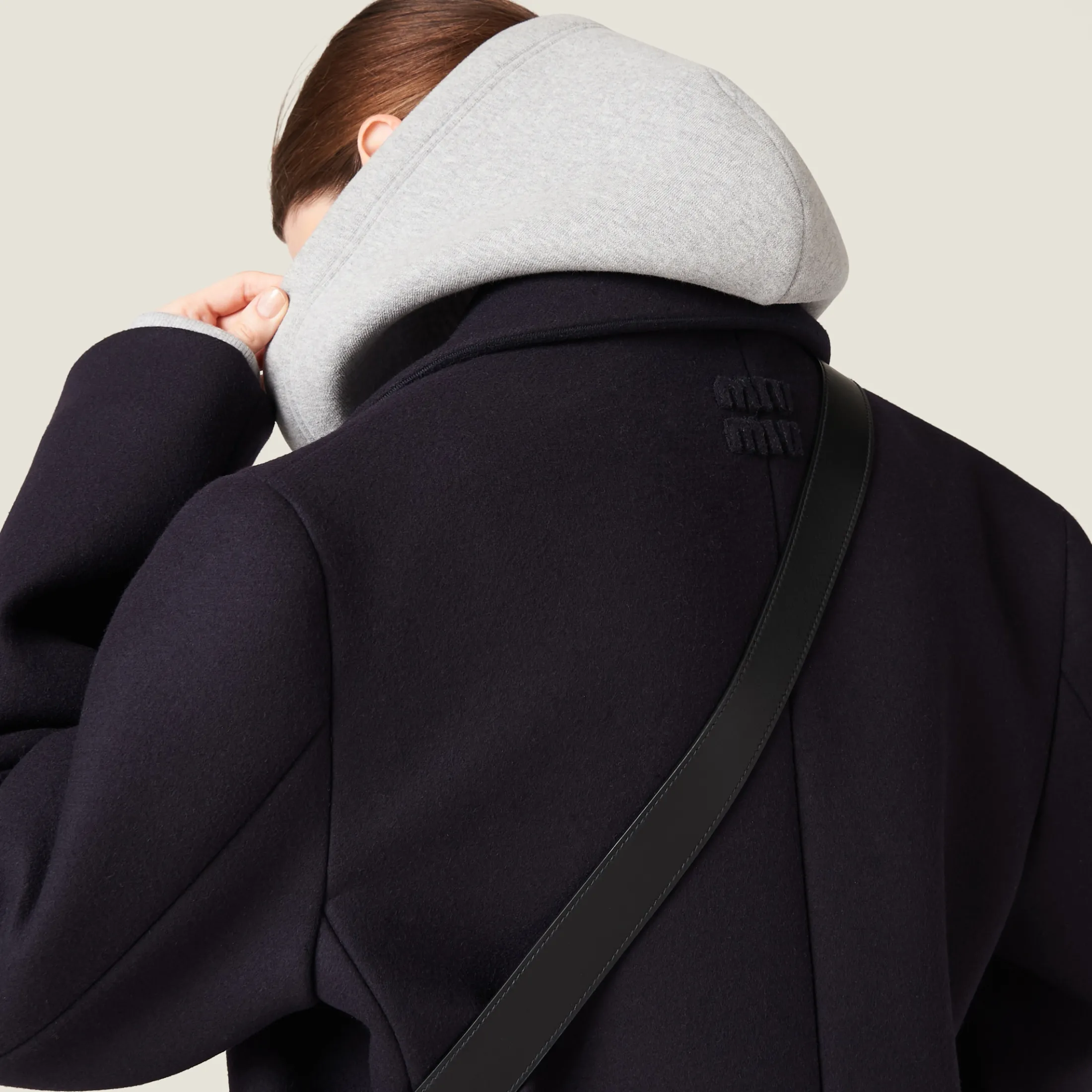 Navy Double-breasted Cloth Peacoat Jacket | Miu Miu