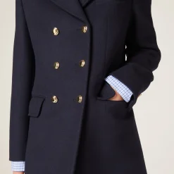 Navy Double-breasted Cloth Coat | Miu Miu