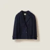 Navy Double-breasted Tweed Jacket | Miu Miu