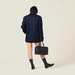Navy Double-breasted Tweed Jacket | Miu Miu
