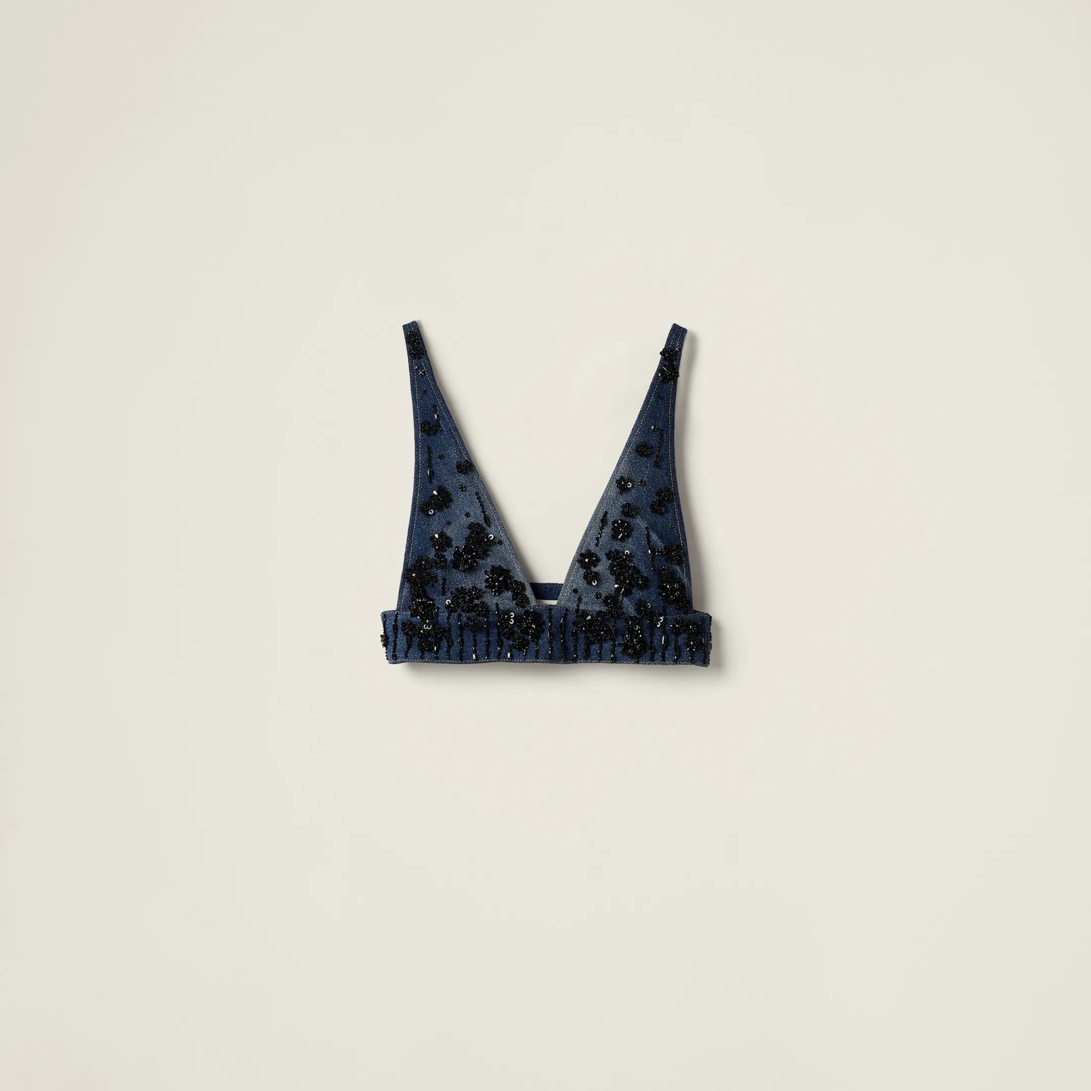 Navy Embellished Denim Top | Miu Miu