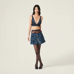 Navy Embellished Denim Top | Miu Miu