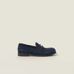 Navy Faded Suede Loafers | Miu Miu
