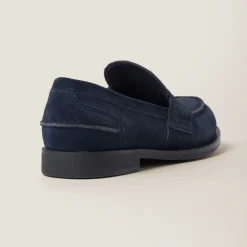 Navy Faded Suede Loafers | Miu Miu