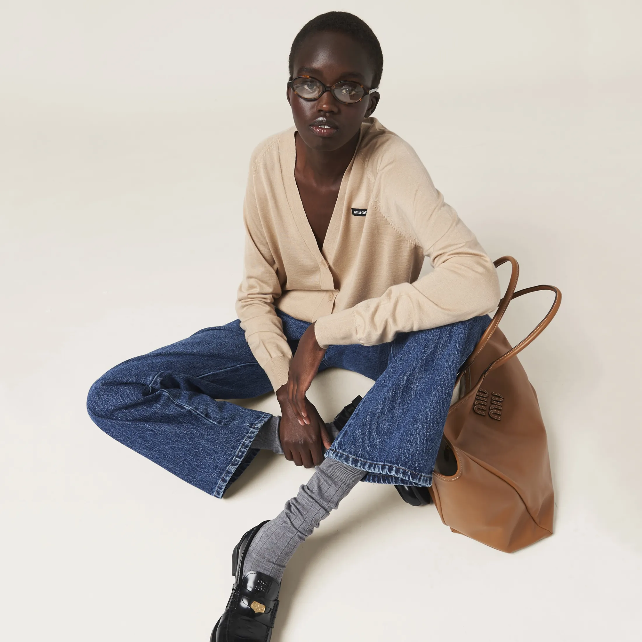 Navy Flared Denim Jeans | Miu Miu