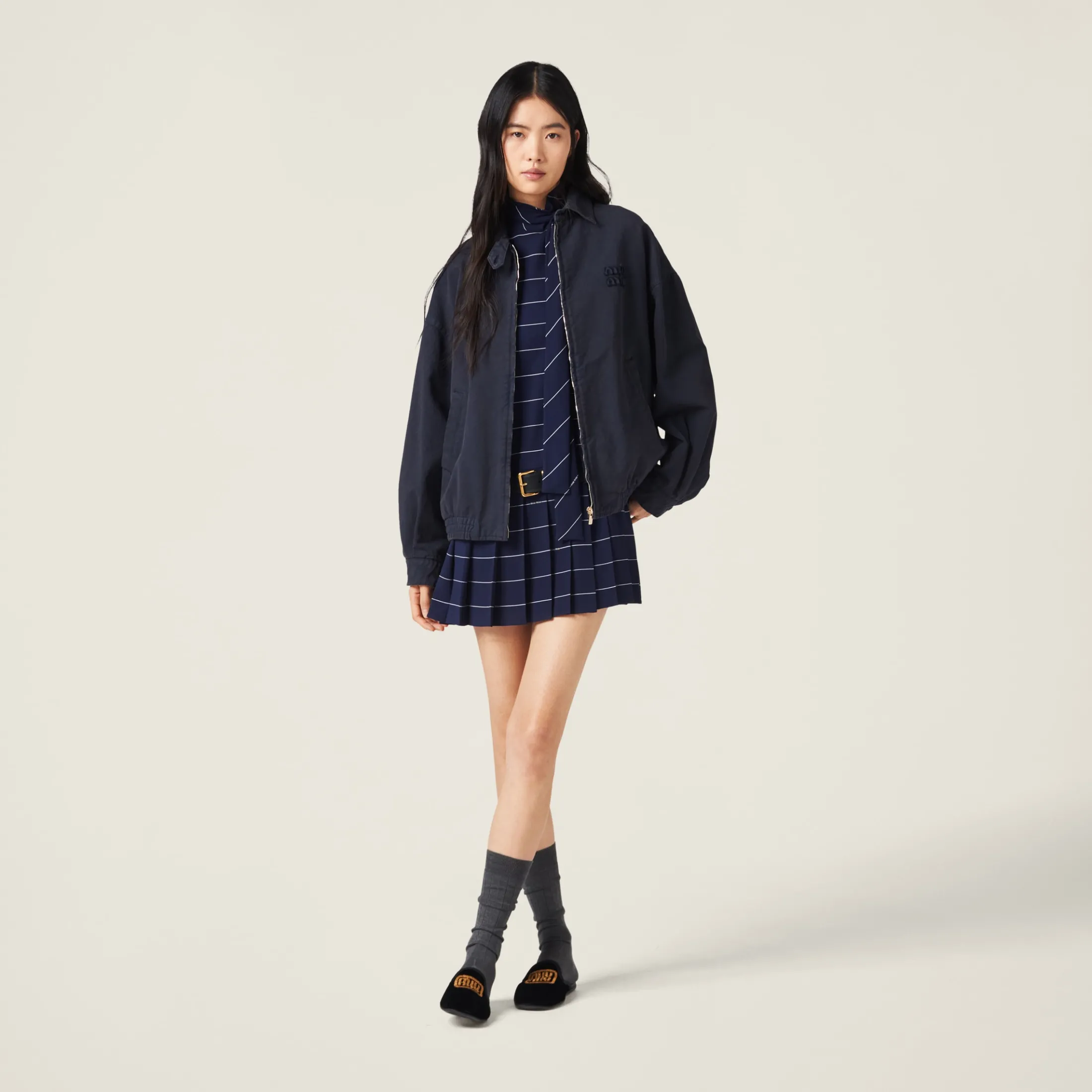 Navy Gabardine Blouson Jacket | Miu Miu