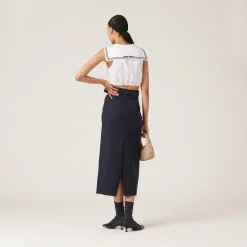 Navy Garment-dyed Drill Midi-skirt | Miu Miu