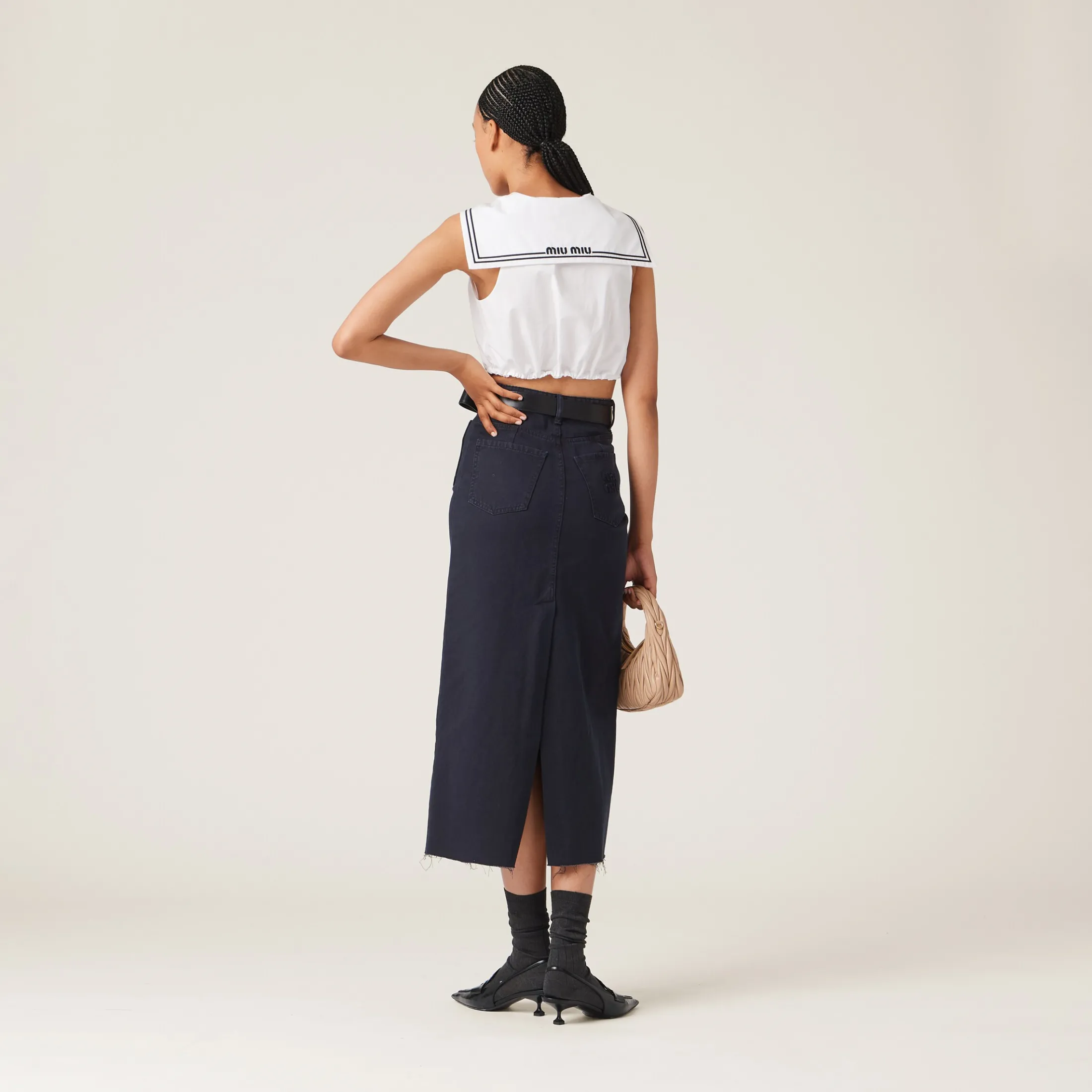 Navy Garment-dyed Drill Midi-skirt | Miu Miu