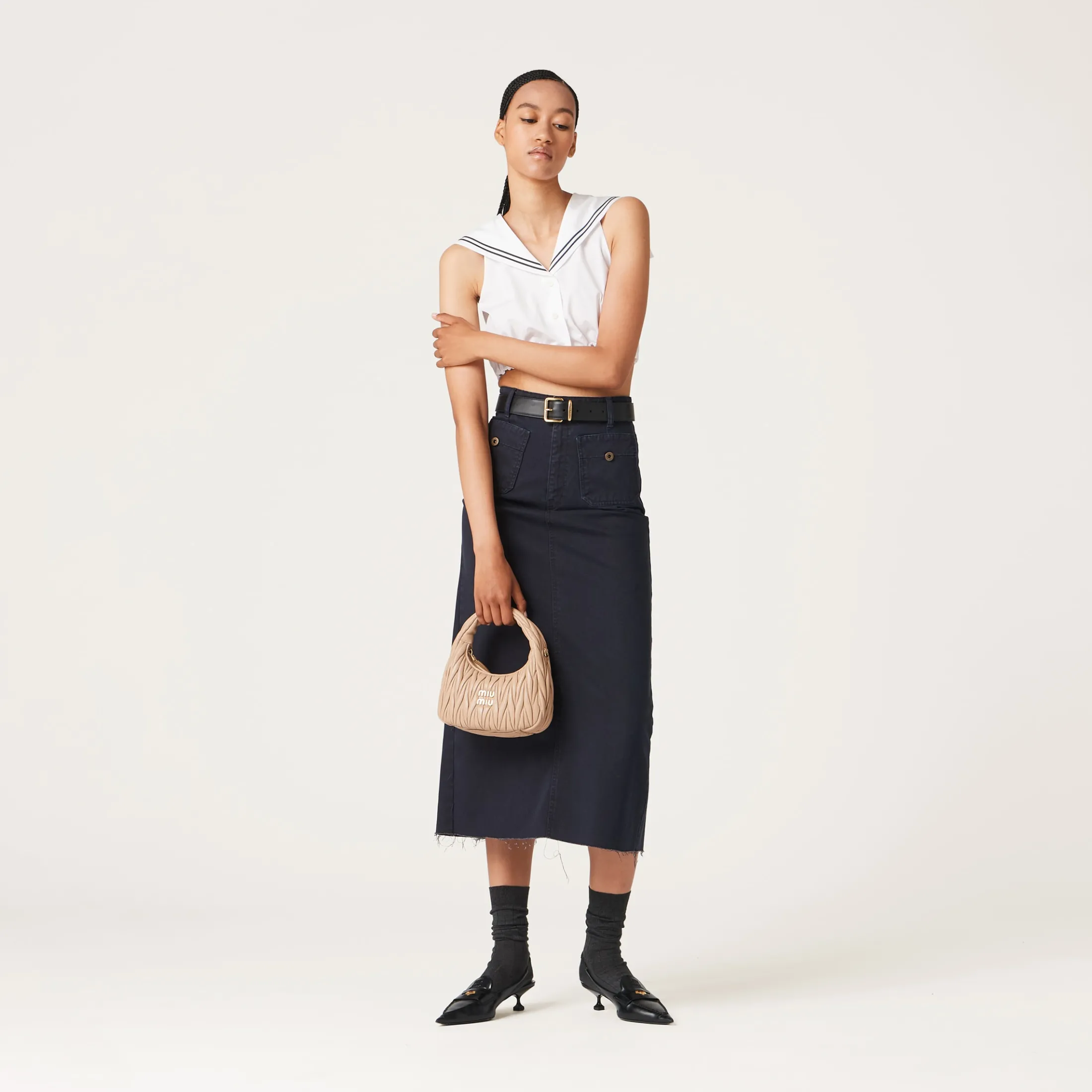 Navy Garment-dyed Drill Midi-skirt | Miu Miu