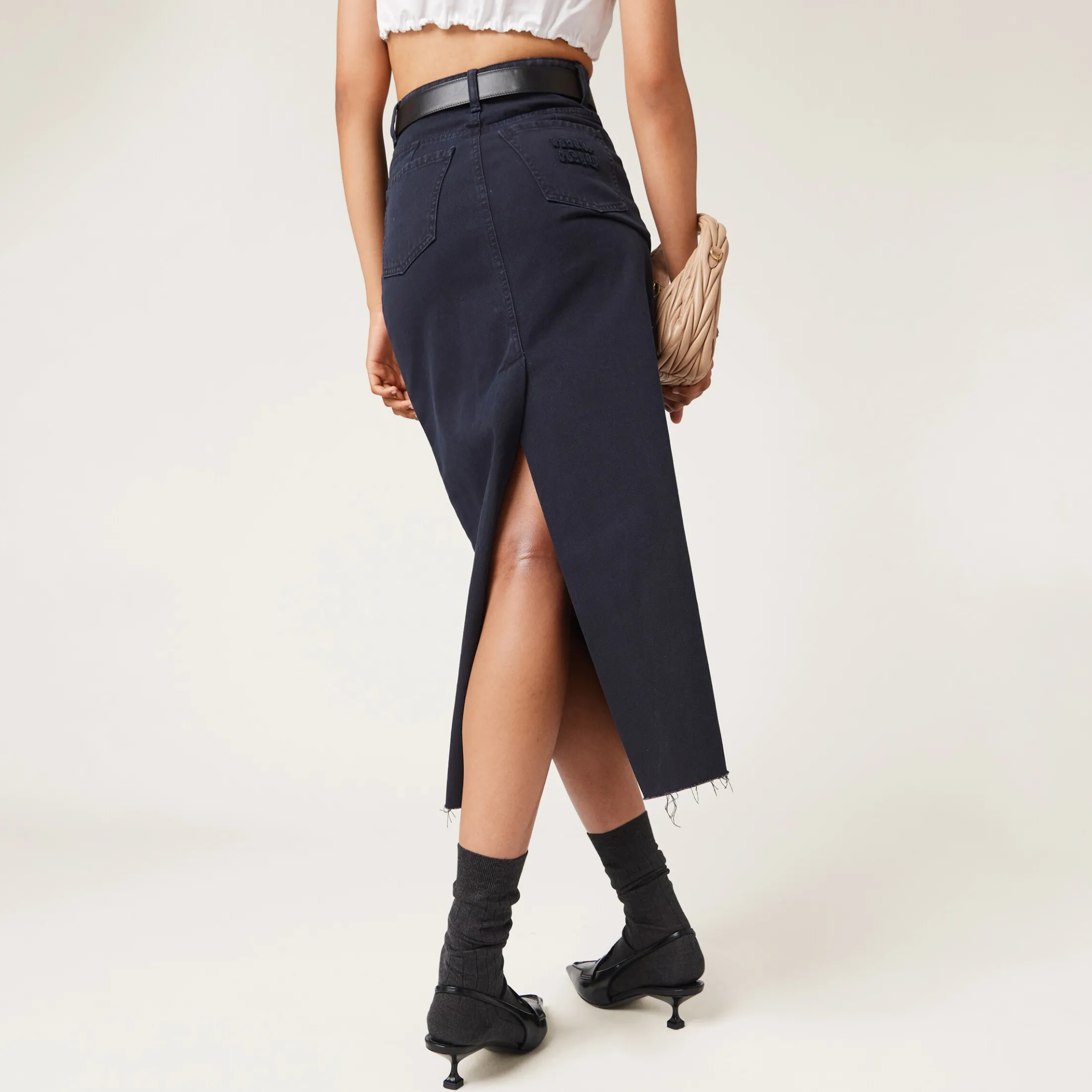 Navy Garment-dyed Drill Midi-skirt | Miu Miu