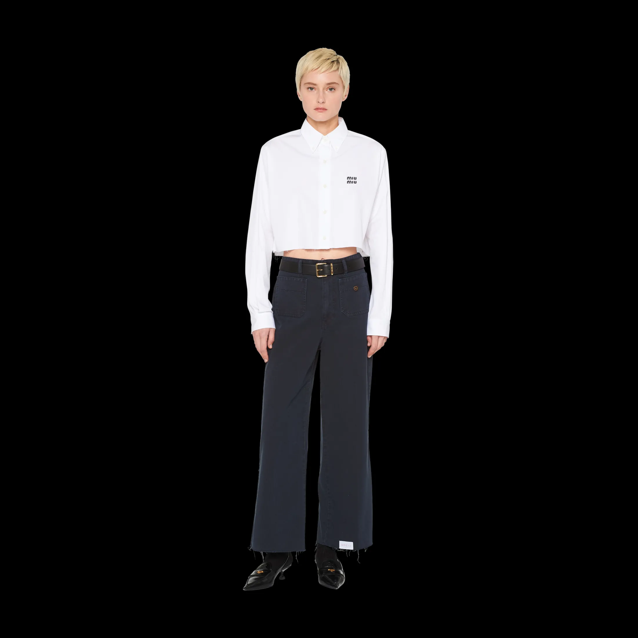 Navy Garment-dyed Drill Pants | Miu Miu