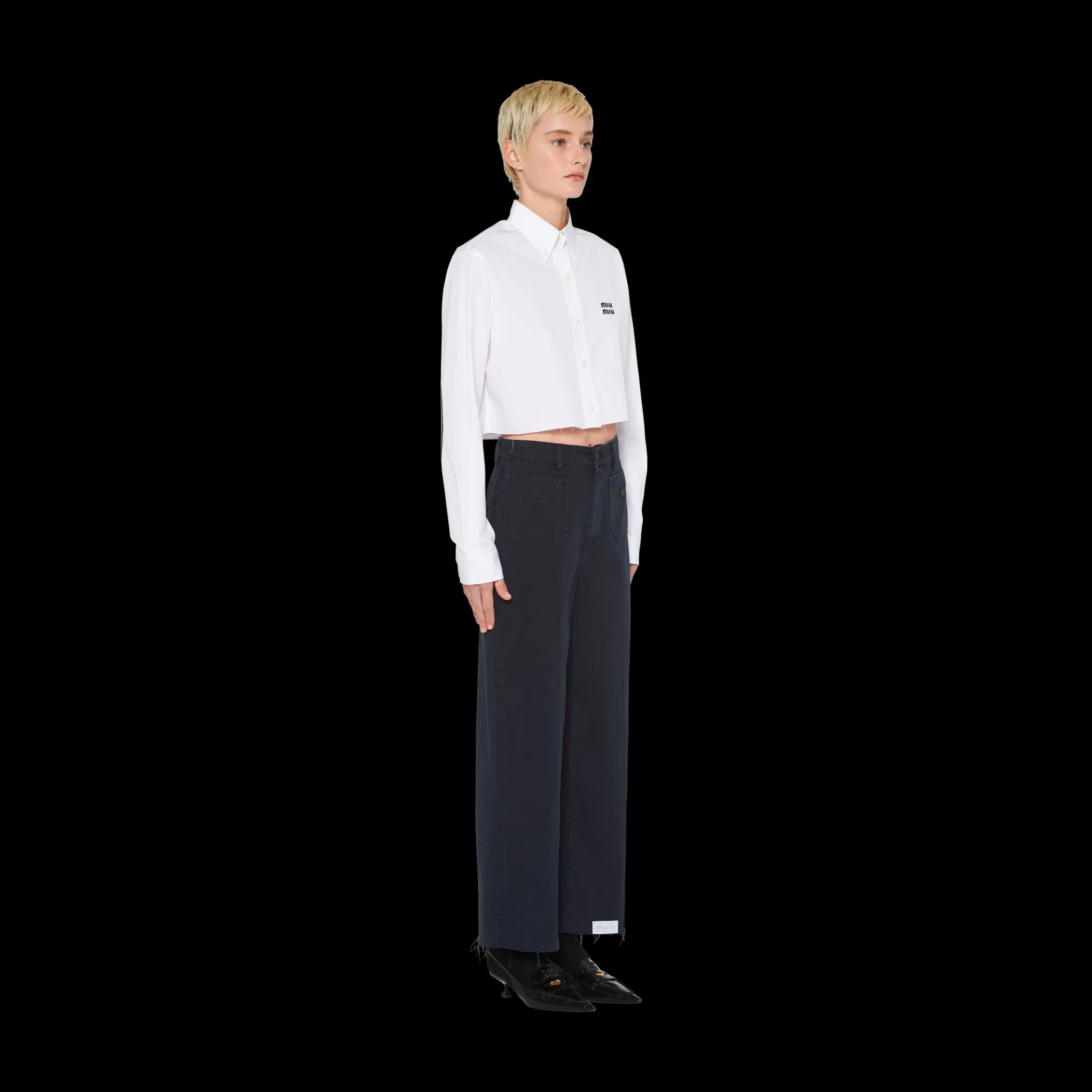 Navy Garment-dyed Drill Pants | Miu Miu