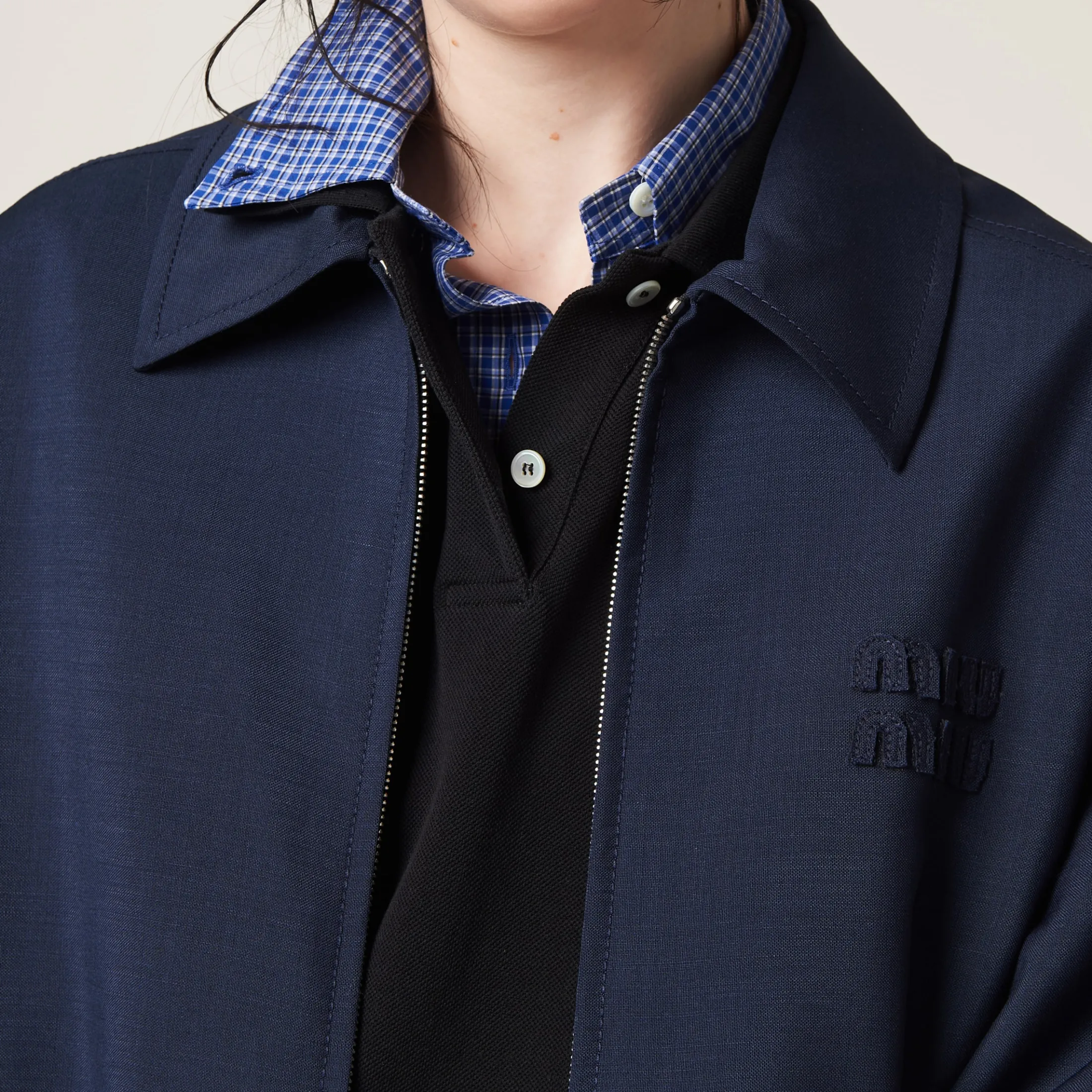 Navy Mohair Blouson Jacket | Miu Miu