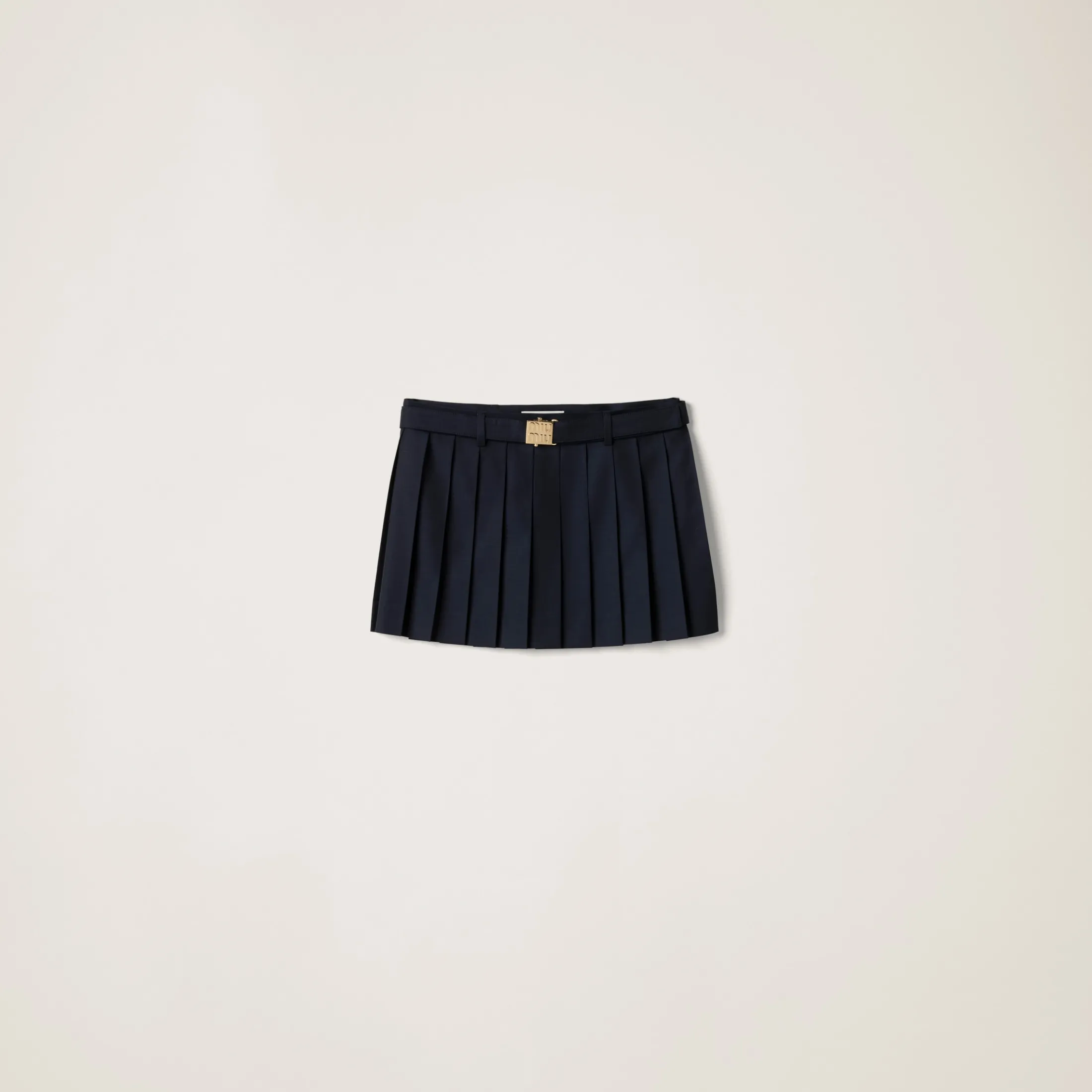 Navy Pleated Batavia Miniskirt | Miu Miu