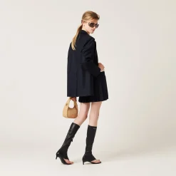 Navy Pleated Batavia Miniskirt | Miu Miu