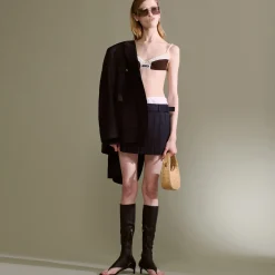 Navy Pleated Batavia Miniskirt | Miu Miu