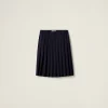 Navy Pleated Batavia Skirt | Miu Miu