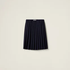Navy Pleated Batavia Skirt | Miu Miu