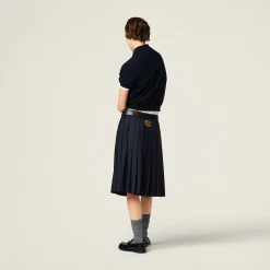 Navy Pleated Batavia Skirt | Miu Miu