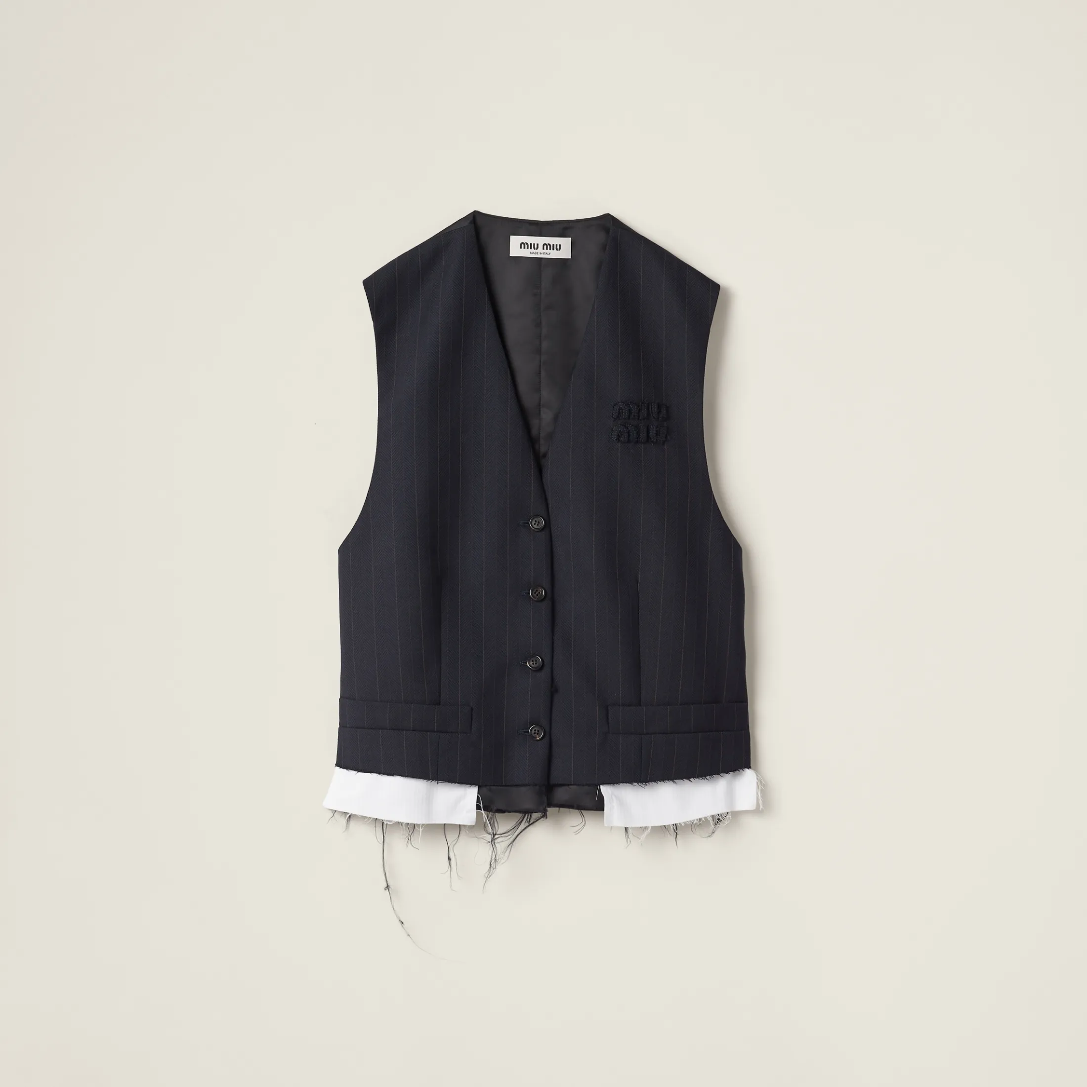 Navy Single-breasted Pinstriped Vest | Miu Miu