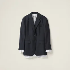 Navy Single-breasted Pinstripe Jacket | Miu Miu