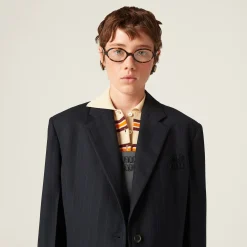 Navy Single-breasted Pinstripe Jacket | Miu Miu