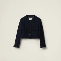 Navy Single-breasted Tweed Jacket | Miu Miu