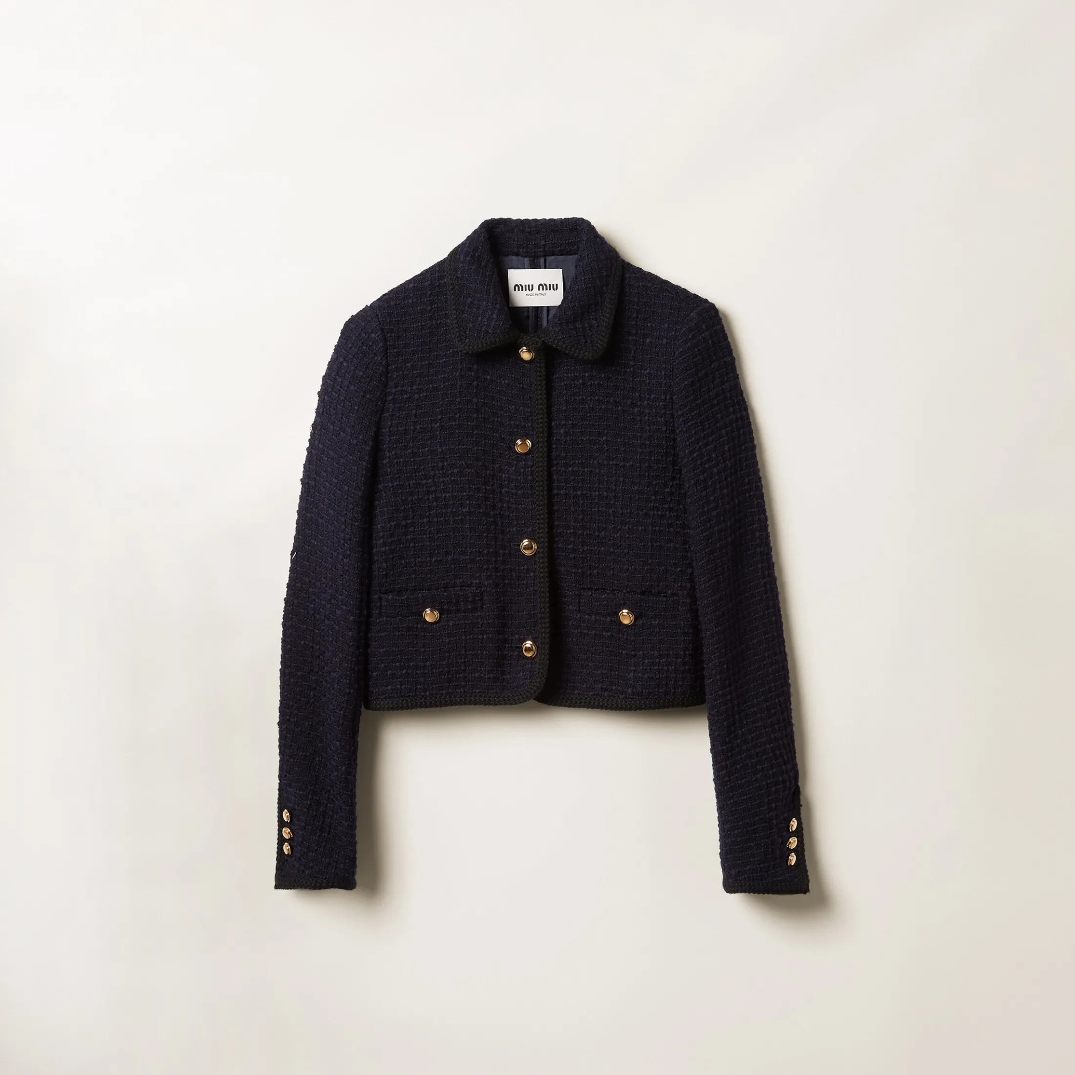 Navy Single-breasted Tweed Jacket | Miu Miu