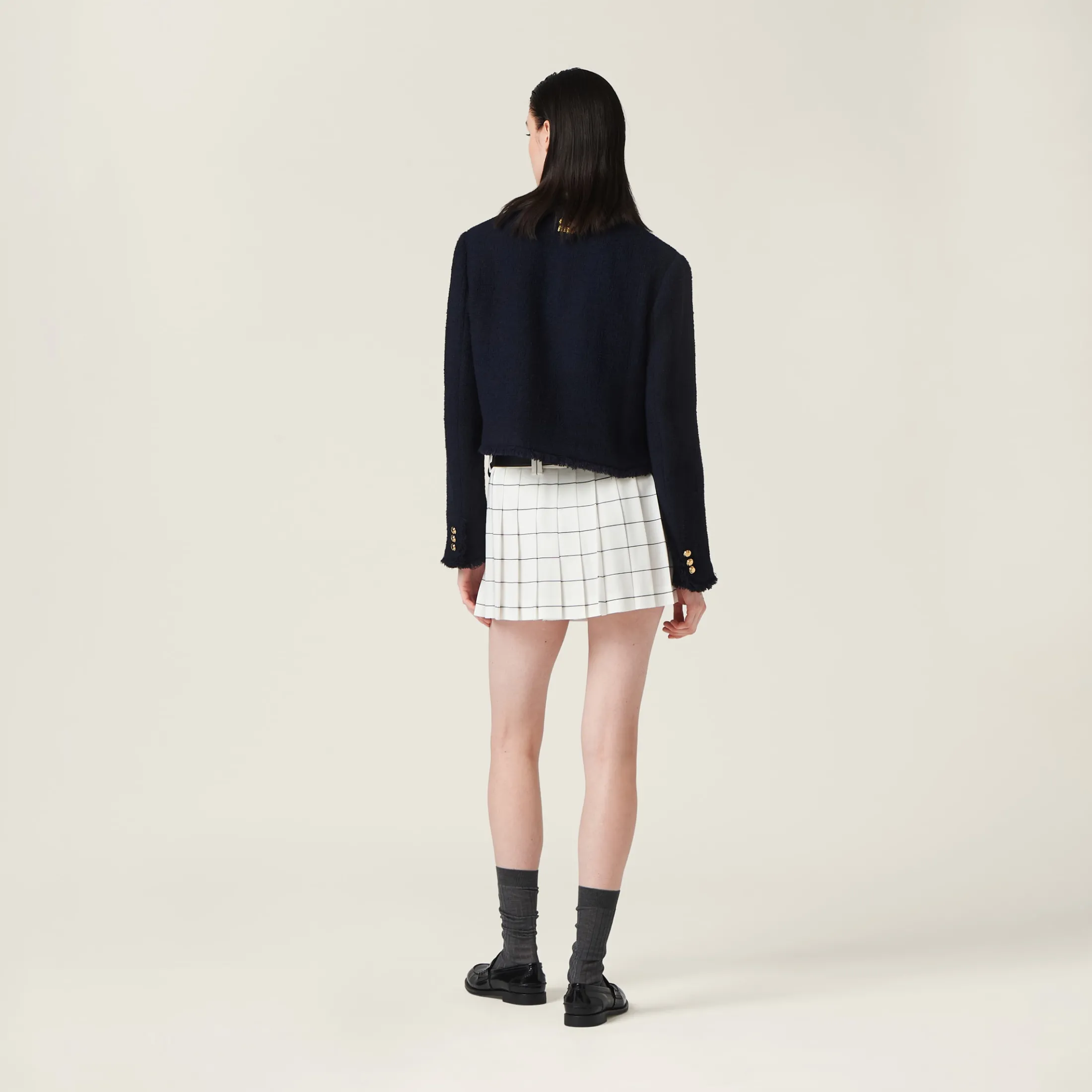 Navy Single-breasted Tweed Jacket | Miu Miu