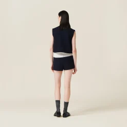 Navy Single-breasted Tweed Vest | Miu Miu
