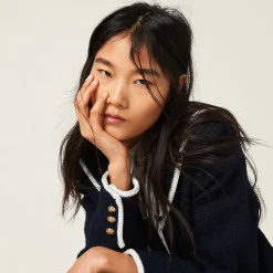 Navy Single-breasted Tweed Jacket | Miu Miu