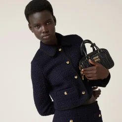 Navy Single-breasted Tweed Jacket | Miu Miu