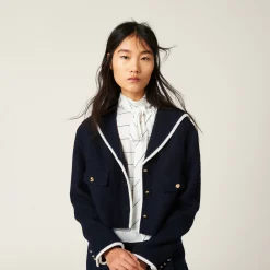 Navy Single-breasted Tweed Jacket | Miu Miu