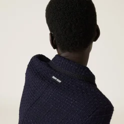 Navy Single-breasted Tweed Jacket | Miu Miu