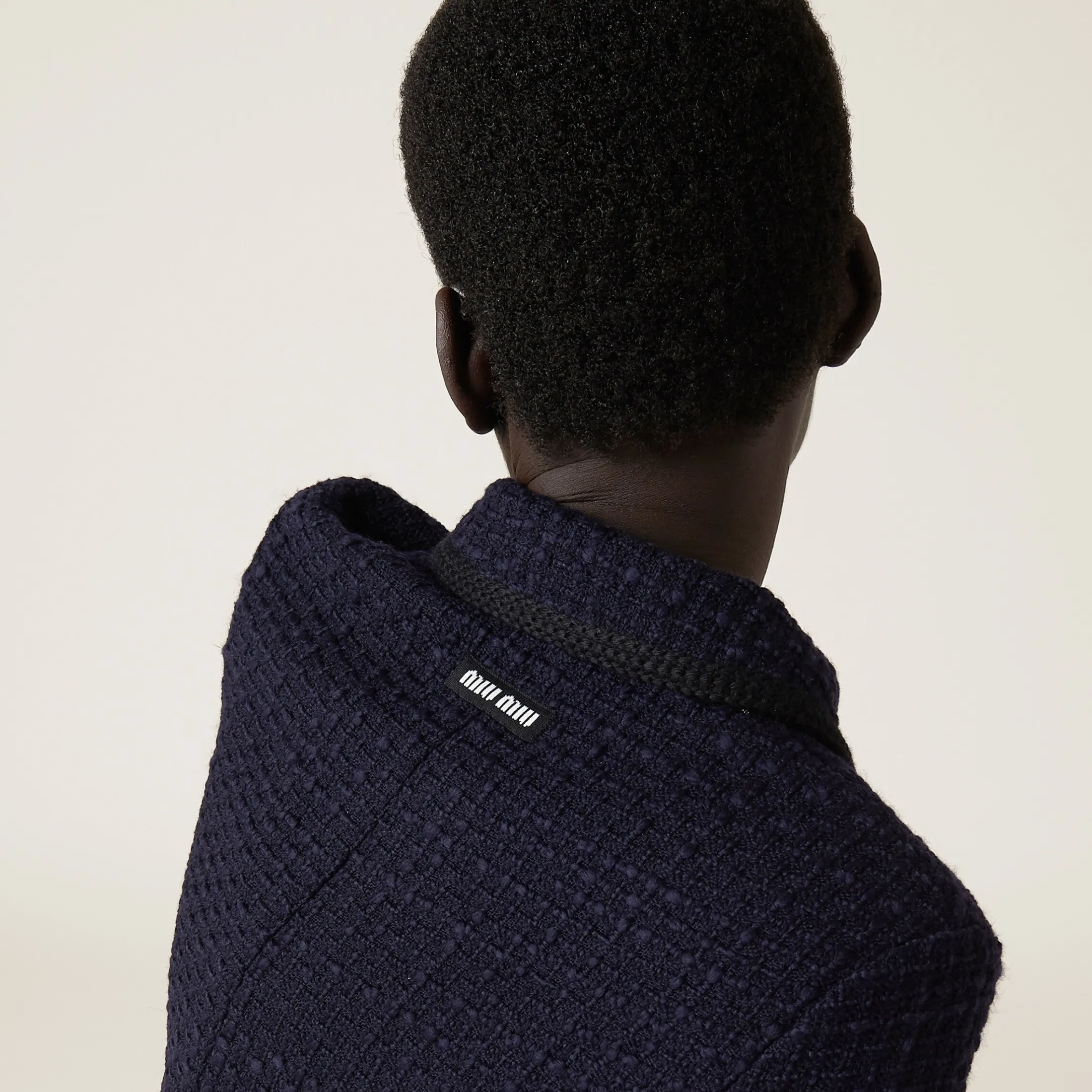 Navy Single-breasted Tweed Jacket | Miu Miu