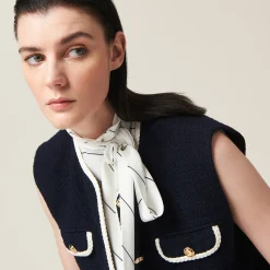 Navy Single-breasted Tweed Vest | Miu Miu