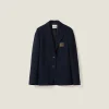 Navy Single-breasted Velour Jacket | Miu Miu