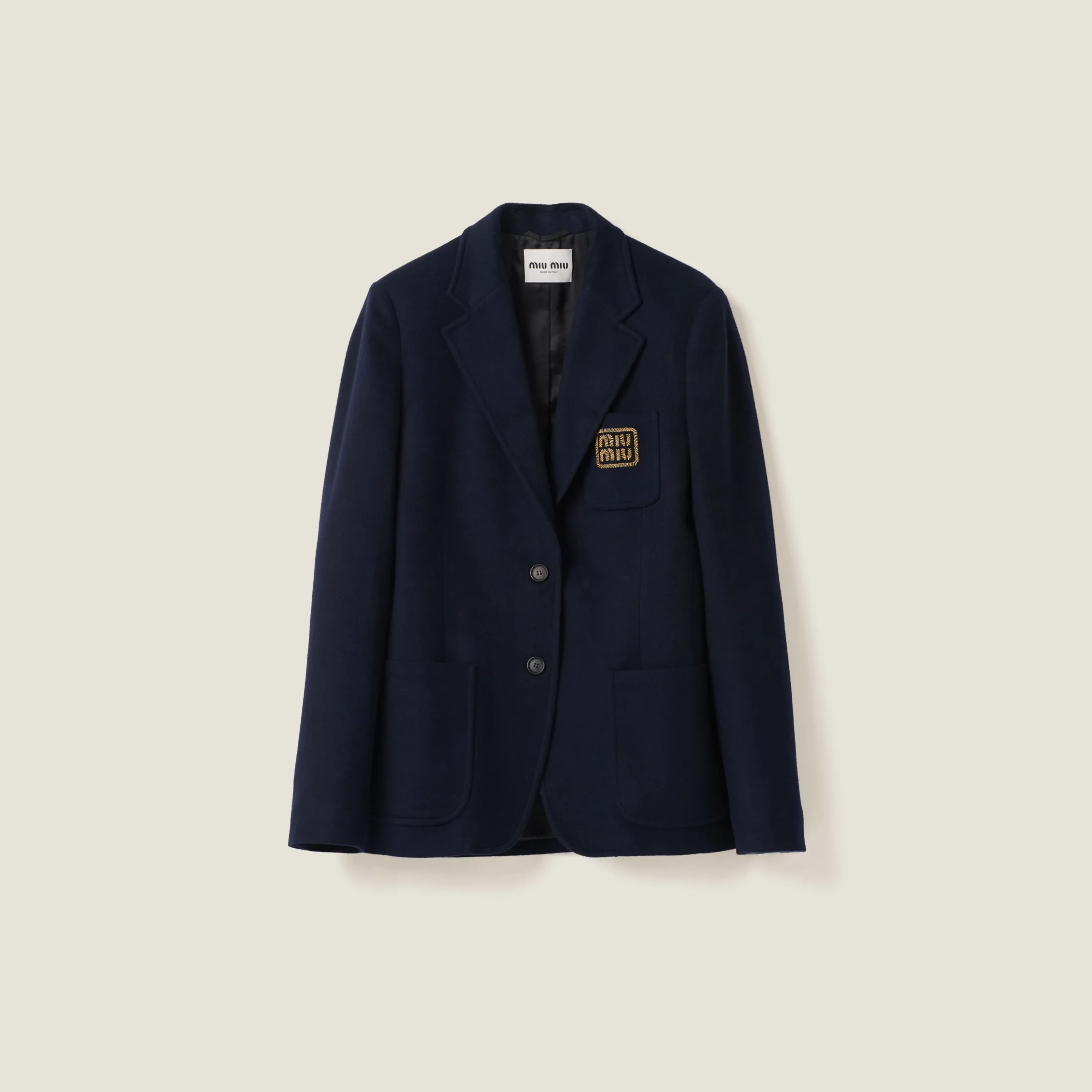 Navy Single-breasted Velour Jacket | Miu Miu