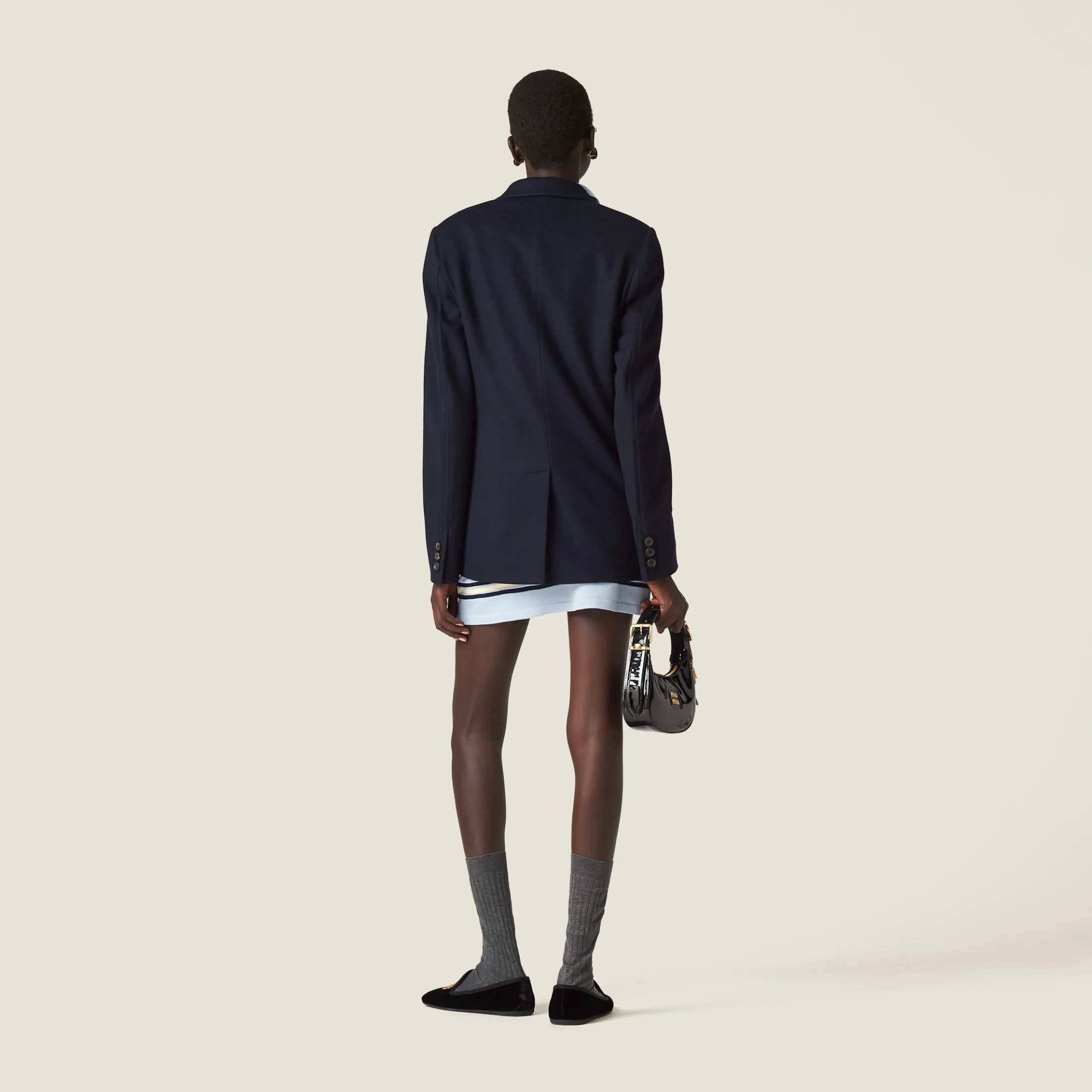 Navy Single-breasted Velour Jacket | Miu Miu