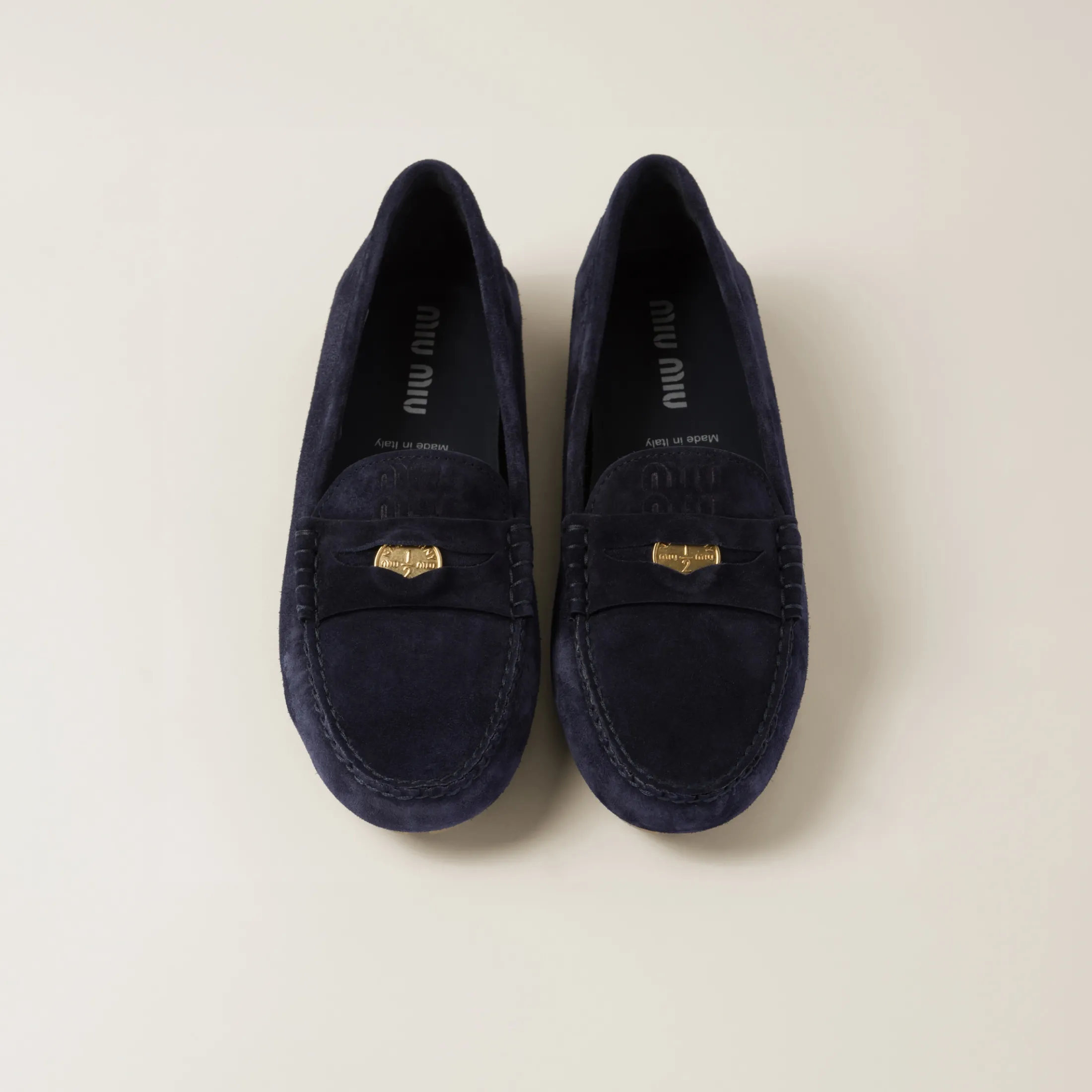 Navy Suede Driving Shoes | Miu Miu