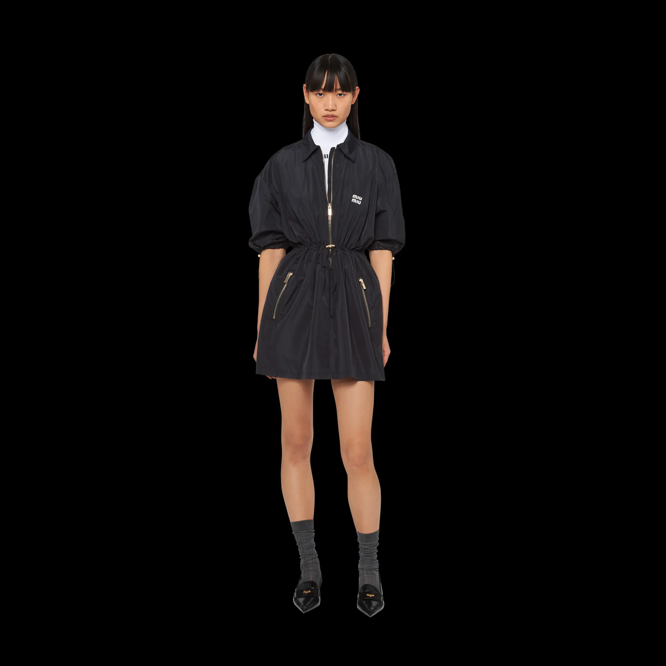 Navy Technical Silk Mini-dress | Miu Miu
