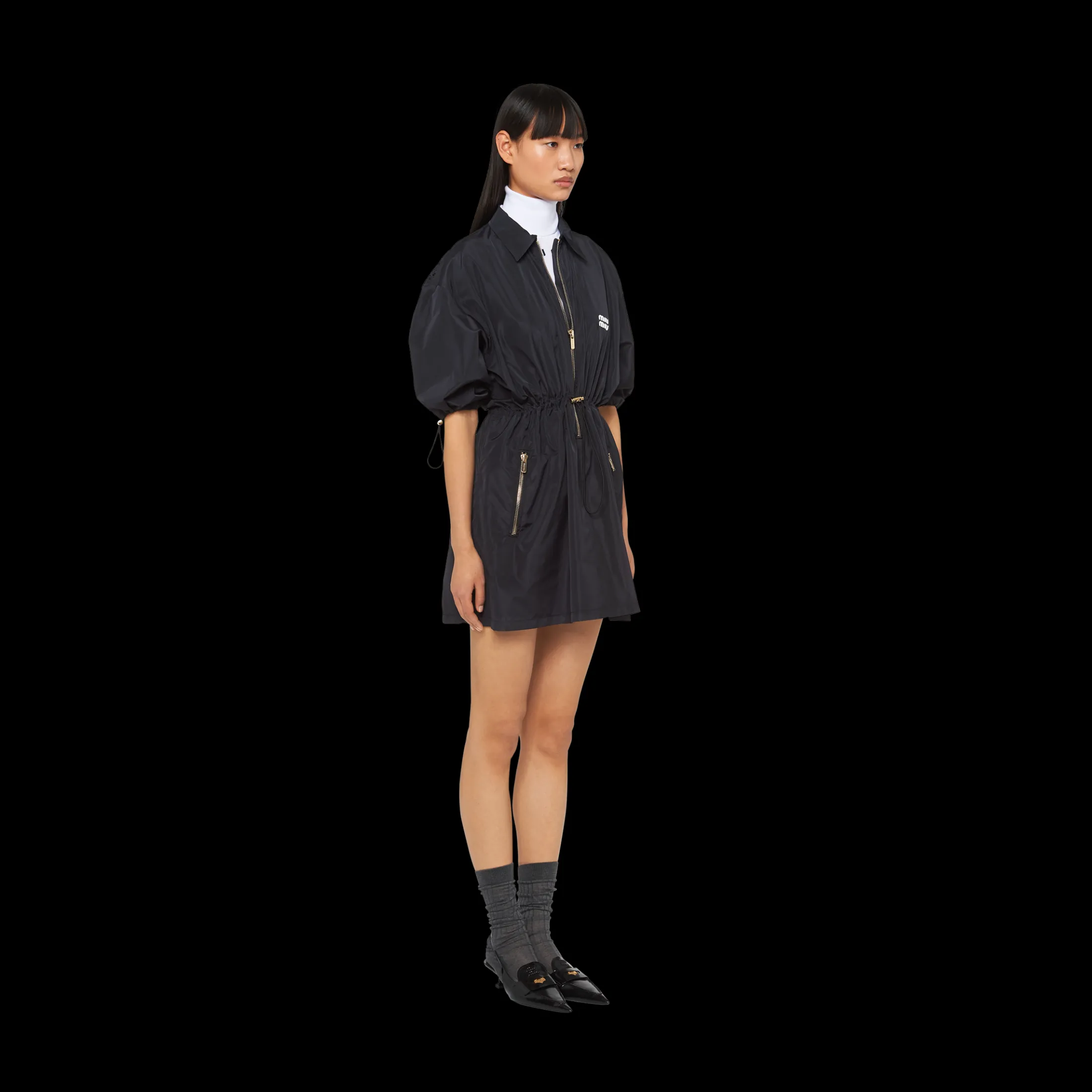Navy Technical Silk Mini-dress | Miu Miu