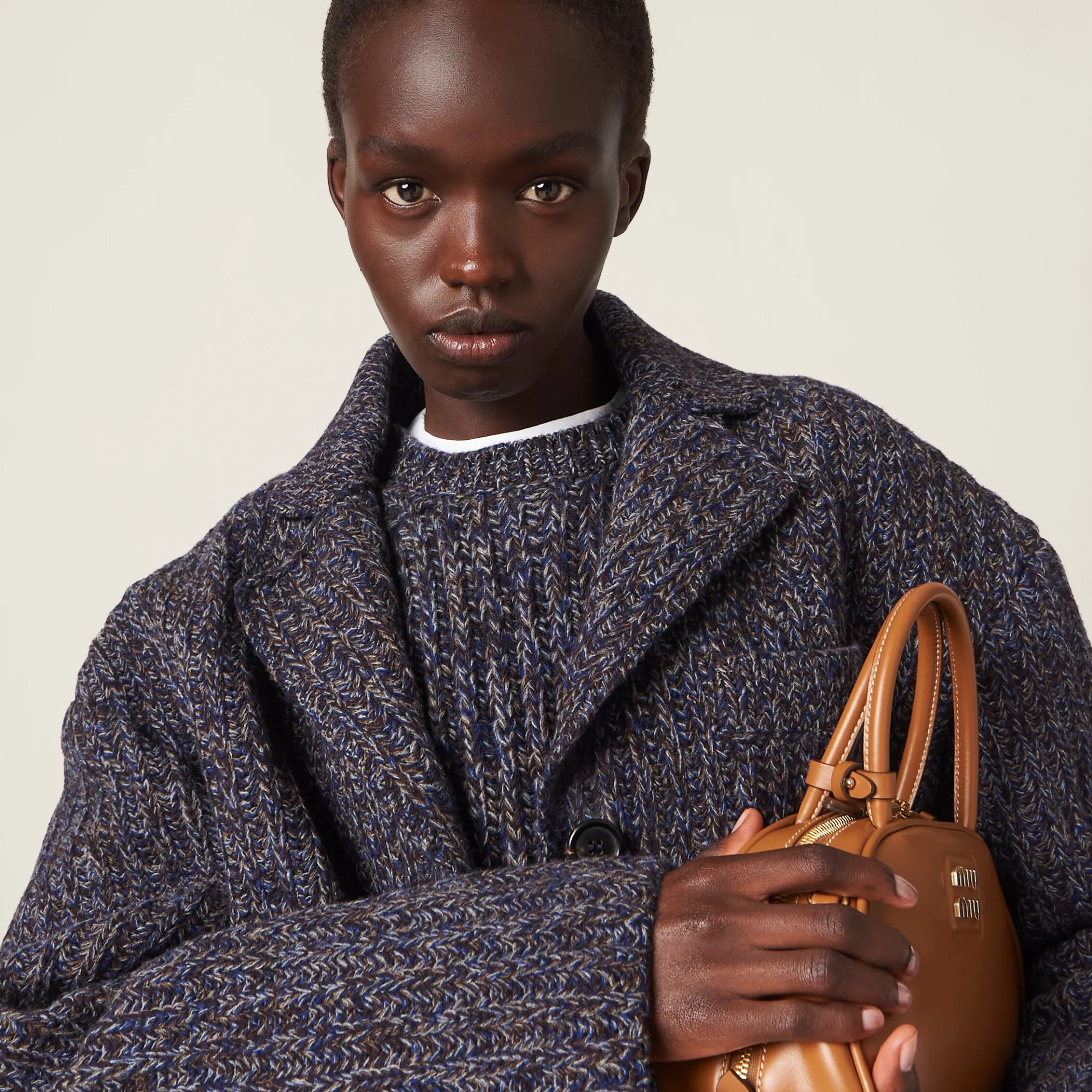 Navy Wool And Cotton Coat | Miu Miu