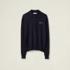 Navy Wool Knit Polo Shirt | Miu Miu