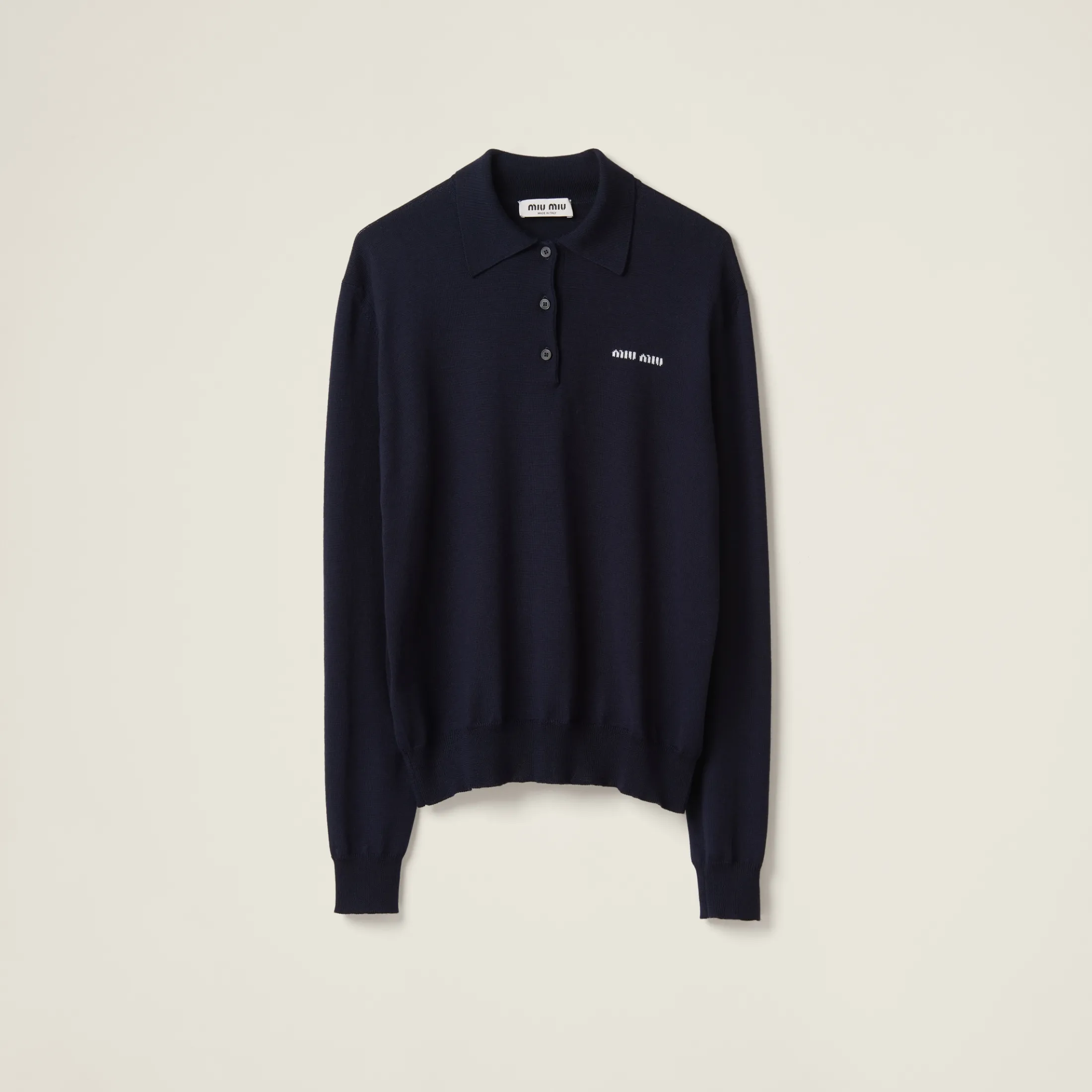 Navy Wool Knit Polo Shirt | Miu Miu