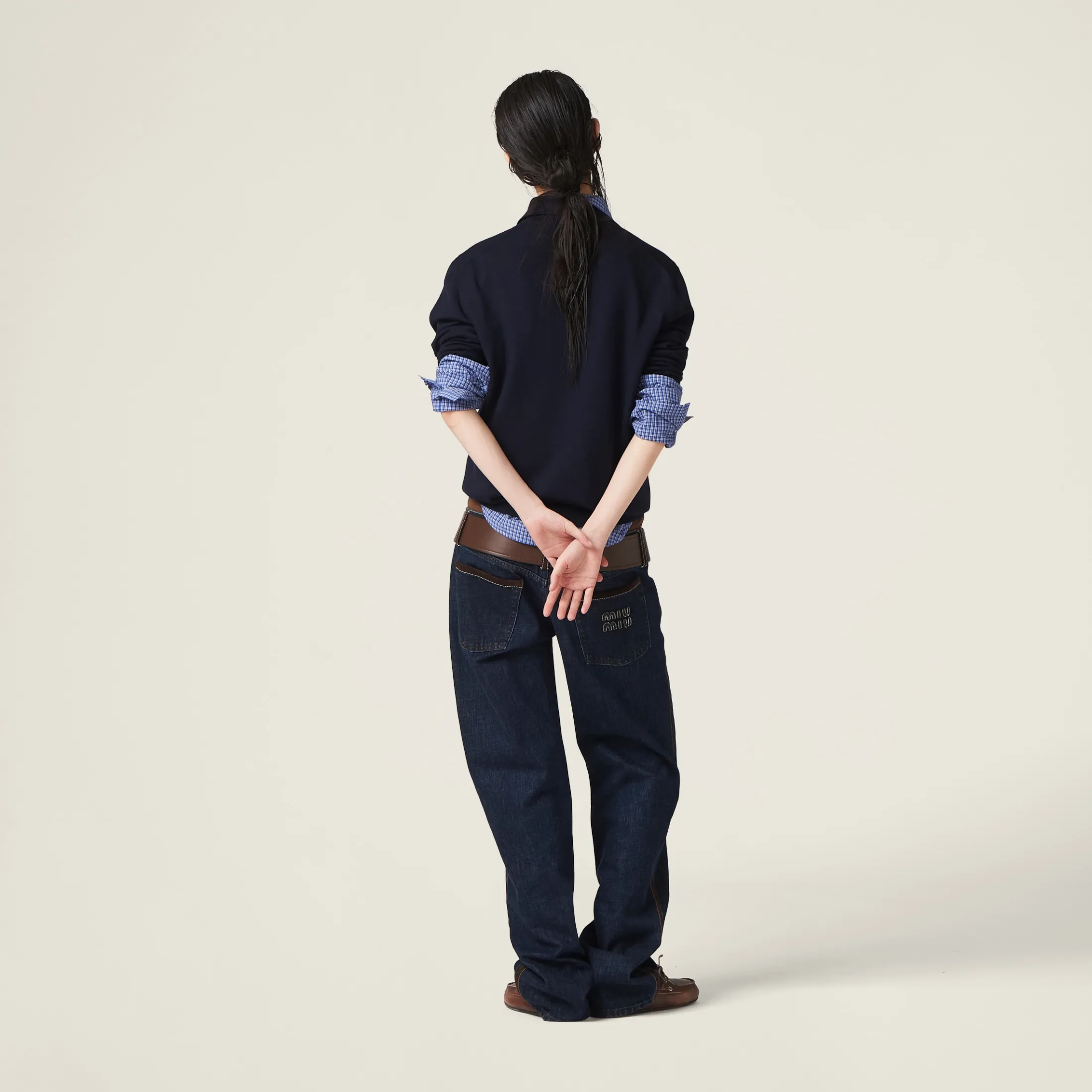 Navy Wool Knit Polo Shirt | Miu Miu