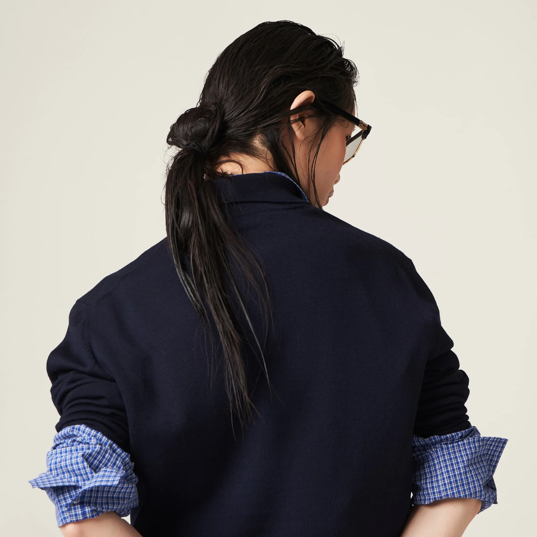 Navy Wool Knit Polo Shirt | Miu Miu